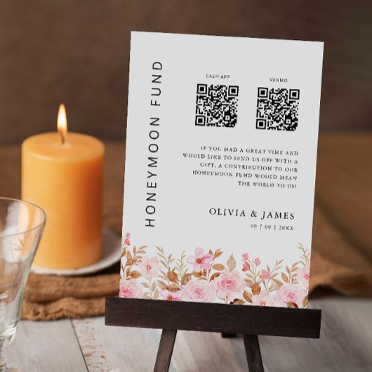 Invitation Fonds Lune de Miel QR Code Rose, Mariage