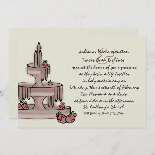 Invitation Fontaine à Chocolat et Fraises (Devant / Derrière)