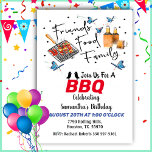 Invitation Food Friends Famille Anniversaire Barbecue Invitat<br><div class="desc">Invitation barbecue d'anniversaire avec l'expression "famille d'amis de la nourriture" entourée de papillons,  pois aussi avec la nourriture grill et des bouteilles de bière.</div>