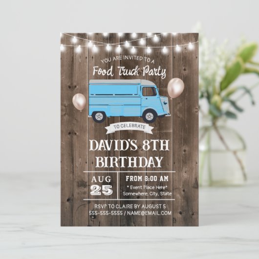 Invitation Food Truck Rustic Grange Bois fête d'anniversaire (Debout devant)