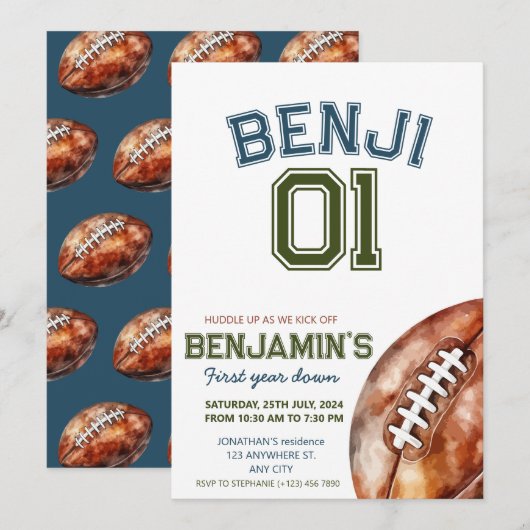 Invitation Football 1ère année de bas de football (Devant / Derrière)