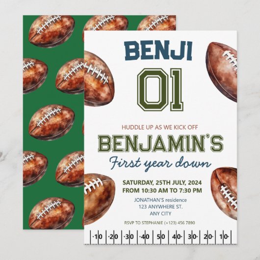 Invitation Football 1ère année de bas de football (Devant / Derrière)