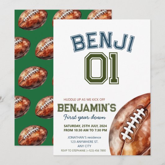 Invitation Football 1ère année de bas de football (Devant / Derrière)