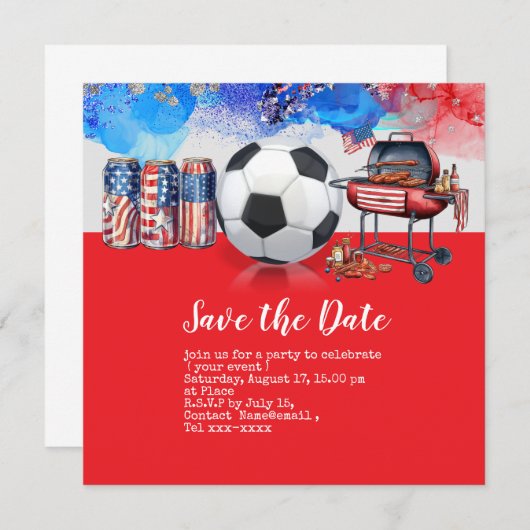 Invitation Football 4 juillet Jour de l'Indépendance Amérique (Devant / Derrière)