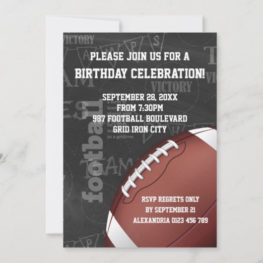 Invitation Football américain Personalized Chalkboard (Dos)