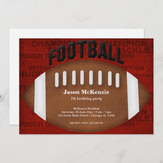 Invitation Football Anniversaire (Devant / Derrière)