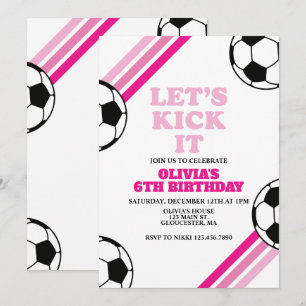 Invitation Football Anniversaire Coup d'envoi Rose Rayure