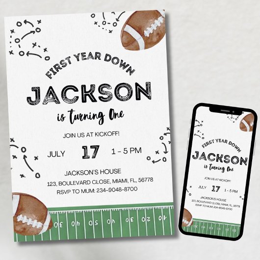 Invitation Football Birthday Invitation, First Year Down,Foot
