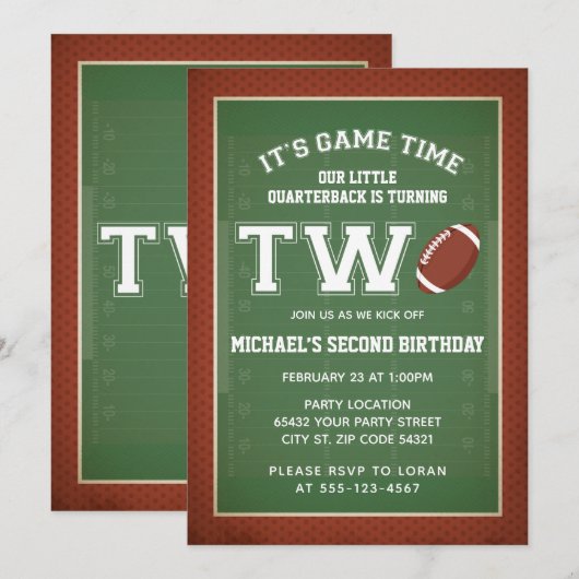 Invitation Football Deuxième fête d'anniversaire (Devant / Derrière)