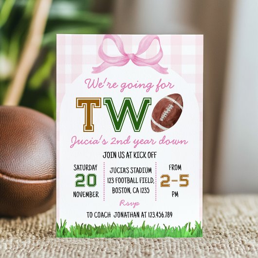 Invitation Football féminin 2e anniversaire Pink Bow