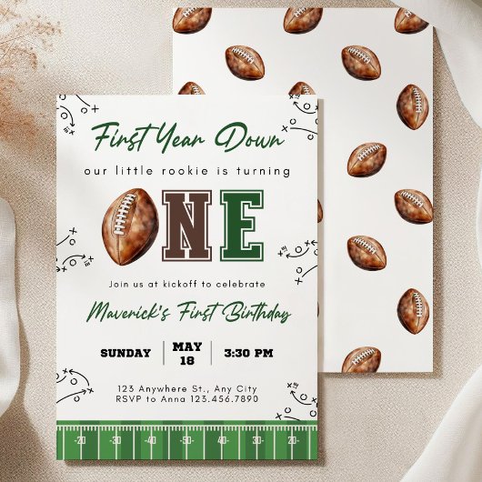 Invitation Football First Birthday Invite, First Year Down In