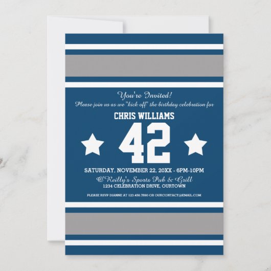 Invitation Football Jersey Blue|Invitations de la fête d'arge (Devant)