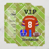 Invitation Football Jersey et pitch Anniversaire rouge (Devant / Derrière)