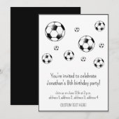 Invitation Football noir et blanc Thème de la fête d'annivers (Devant / Derrière)