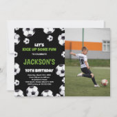 Invitation Football noir vert Anniversaire avec photo (Devant)