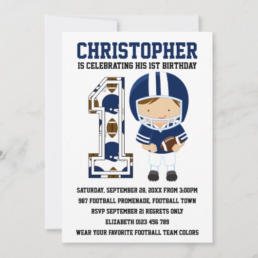 Invitation Football Player Bleu Blanc 1er anniversaire (Devant)