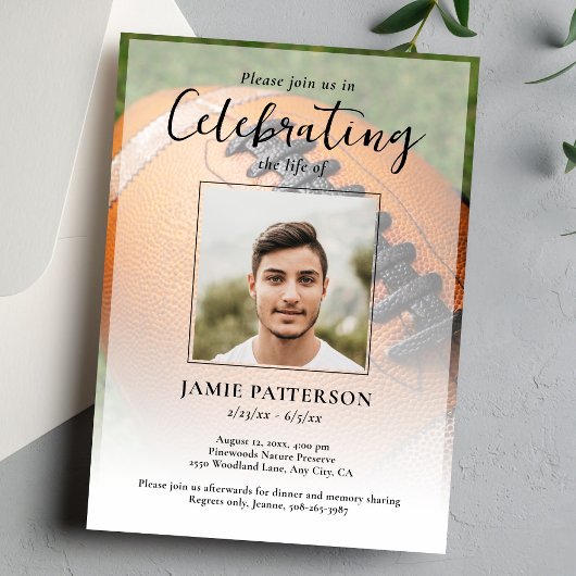 Invitation Football Player Celebration of Life Photo Funeral