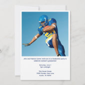 Invitation Football Player Photo Blue Script Graduation Party (Dos)