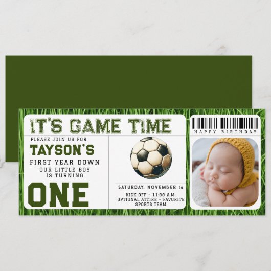 Invitation Football première année bas 1er anniversaire Bille (Devant / Derrière)