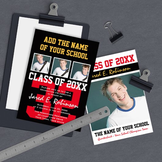 Invitation Football Quarterback Jersey Numéro Graduation