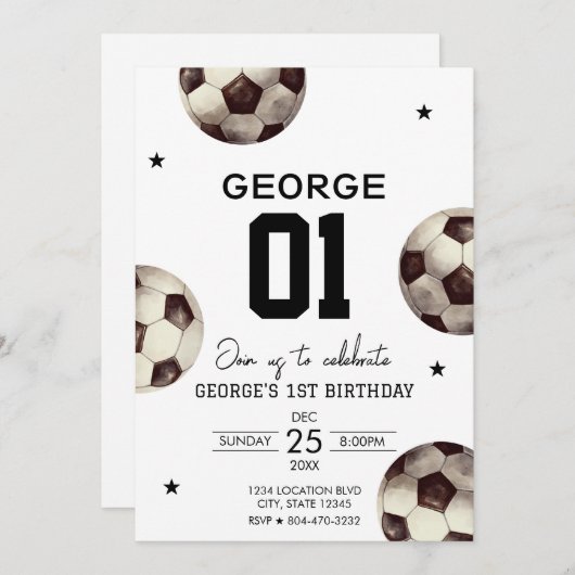 Invitation Football soccer garçon Anniversaire (Devant / Derrière)