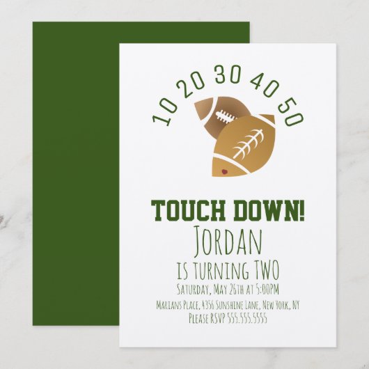 Invitation Football Sport TouchDown Tailgating Anniversaire K (Devant / Derrière)