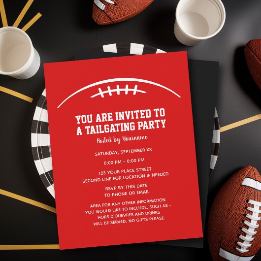 Invitation Football Tailgating Party - rouge noir