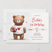 Invitation Football Teddy Bear Valentine's 1er anniversaire (Devant)