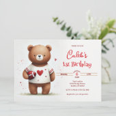 Invitation Football Teddy Bear Valentine's 1er anniversaire (Debout devant)