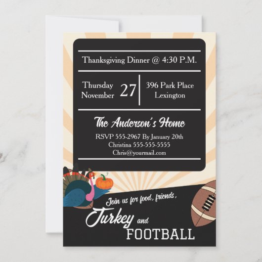 Invitation Football Thanksgiving Dinner Turkey October Party (Devant)