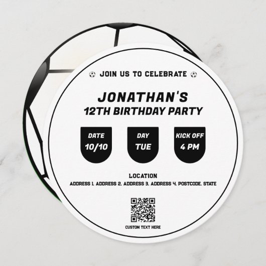 Invitation Football Thème Anniversaire Fête (Devant / Derrière)