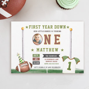 Invitation Football Touchdown Photo Cute Boy 1er anniversaire