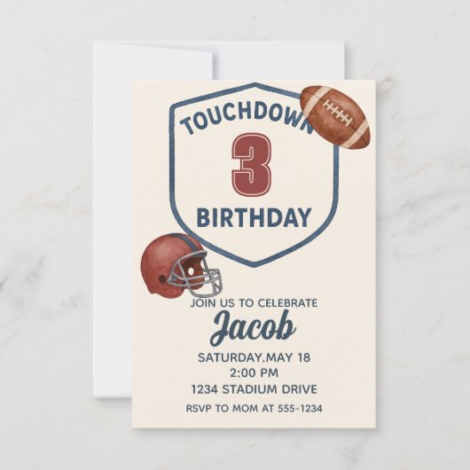 Invitation Football Touchdown Sports Boy Anniversaire (Devant)