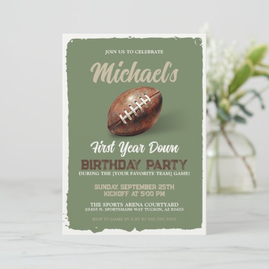 Invitation Football vintage Thème Premier Anniversaire (Debout devant)