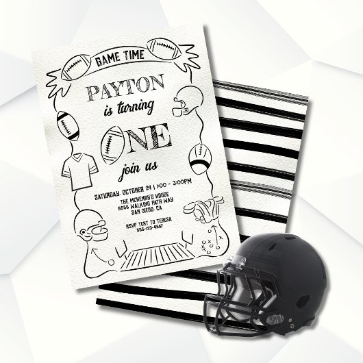 Invitation Football Whimsical 1ère Main dessinée Anniversaire