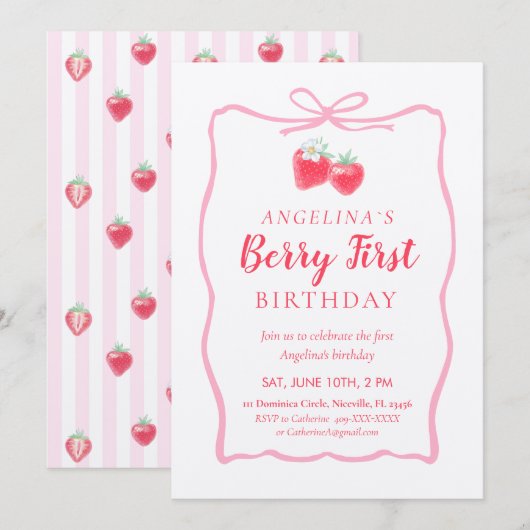 Invitation for Elegant First Birthday . (Devant / Derrière)