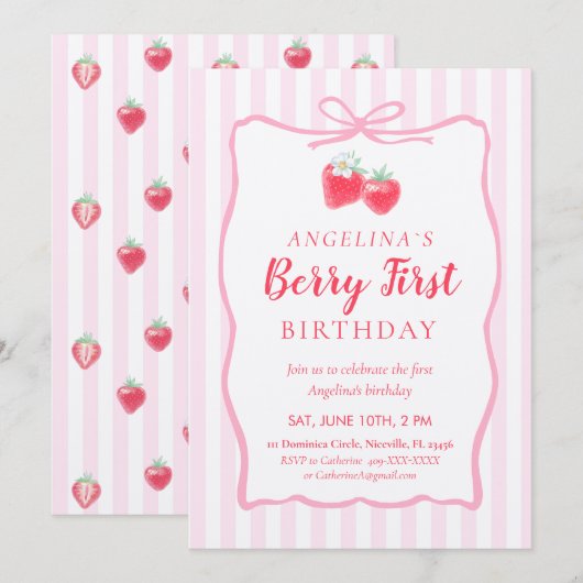 Invitation for Elegant First Birthday . (Devant / Derrière)