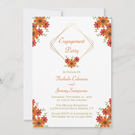 Invitation Foral Engagement Party Orange Fall Country Automne (Devant)