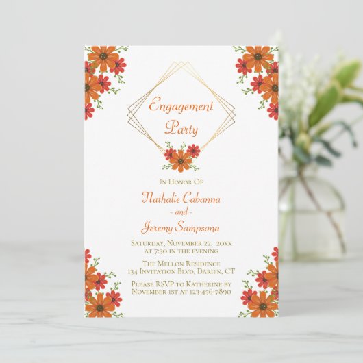 Invitation Foral Engagement Party Orange Fall Country Automne (Debout devant)