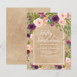 Invitation Force Rustique Bohème Fleur Plum Saumon 50e Annive