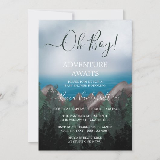 Invitation Forest Adventure Await Boy Baby shower (Devant)