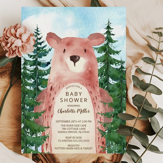 Invitation Forest Adventure Bear Boys Baby shower