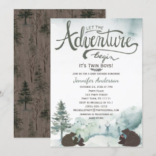 Invitation Forest Adventure Boy Country Twin Bears avec soeur