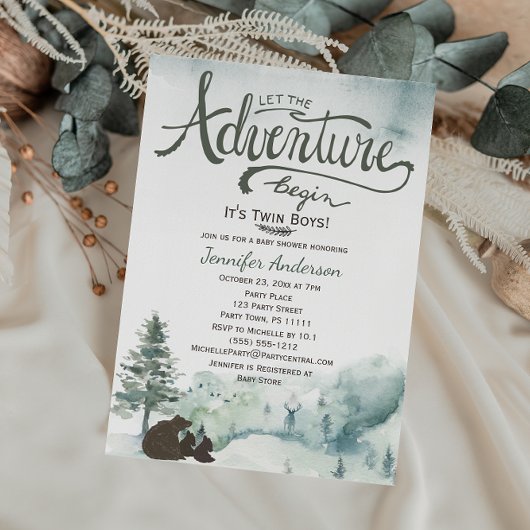 Invitation Forest Adventure Boy Country Twin Boys Baby shower