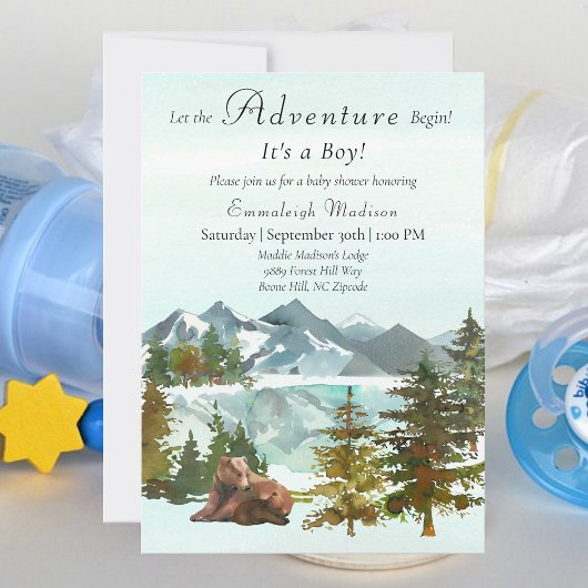 Invitation Forest Adventure Boy Rustic Bears Baby shower
