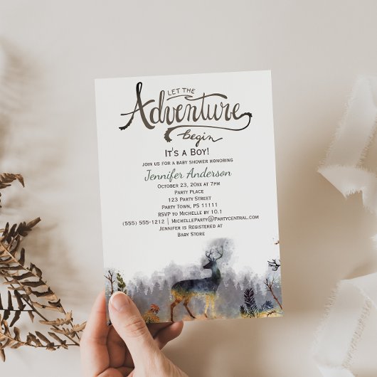 Invitation Forest Adventure Boy Watercolor Deer Baby shower