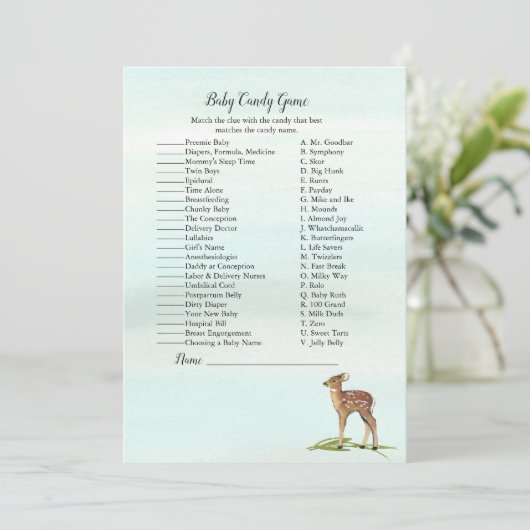 Invitation Forest Adventure Deers Baby shower Candy Game (Debout devant)