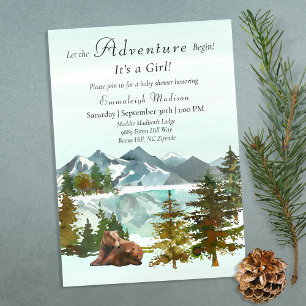Invitation Forest Adventure Girl Rustic Bears Baby shower
