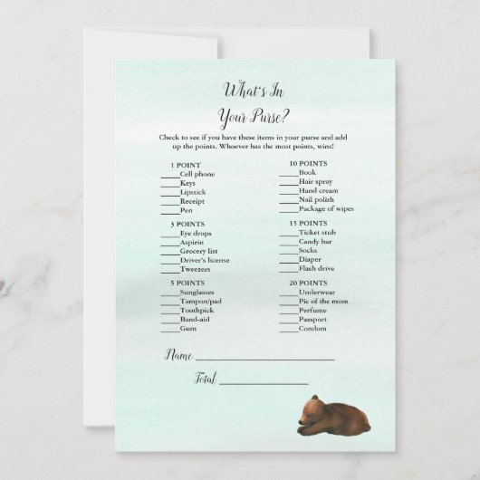 Invitation Forest Adventure What's In Your Purse Bears Jeu (Devant)