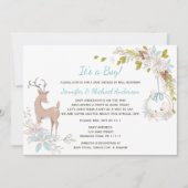 Invitation Forest Blue Boy Bear Deer Baby shower Par Mail (Devant)